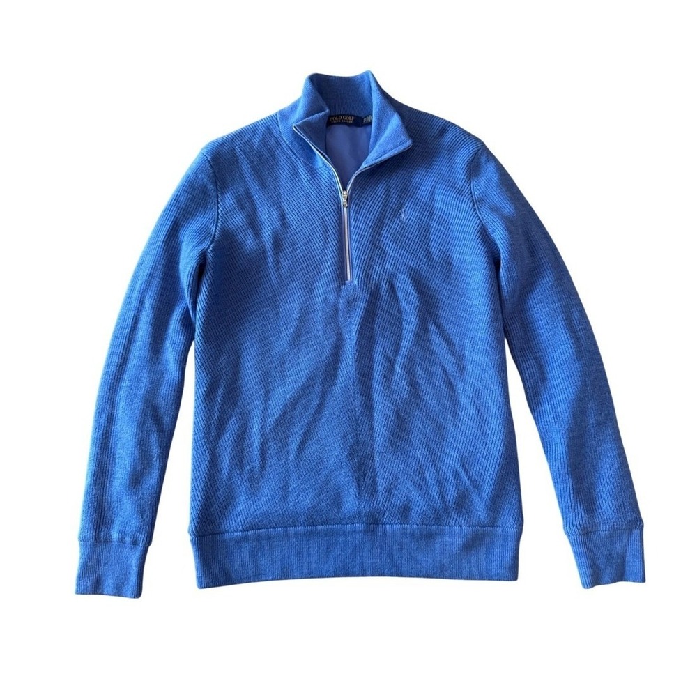 Polo Golf Ralph Lauren 100% Wool Preppy Quarter Zip Pullover XS TP Blue Ribbed